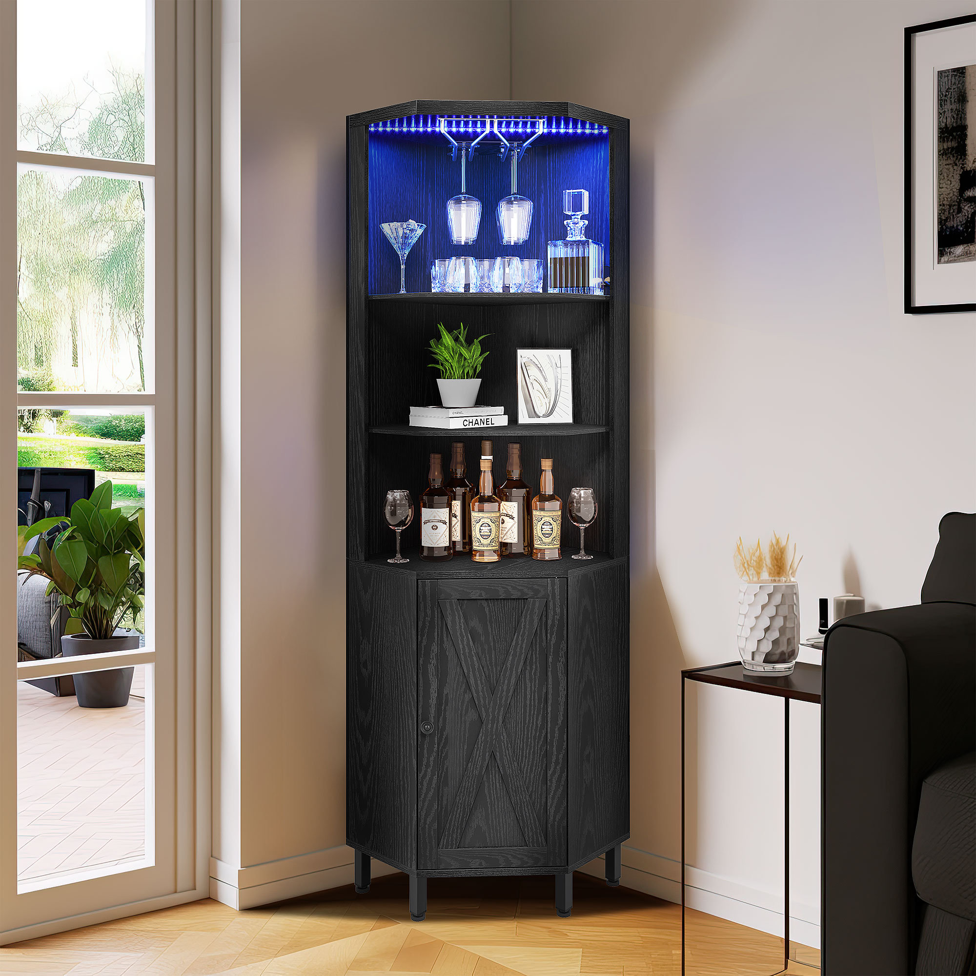 Wade Logan Breasia 67" Height Corner Bar with Wine Storage, 5